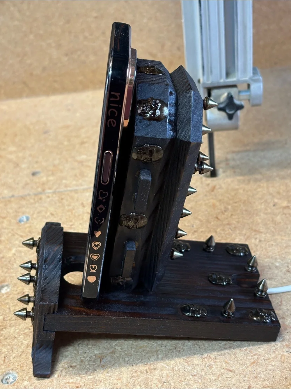 Gothic/Punk handmade wood phone stand